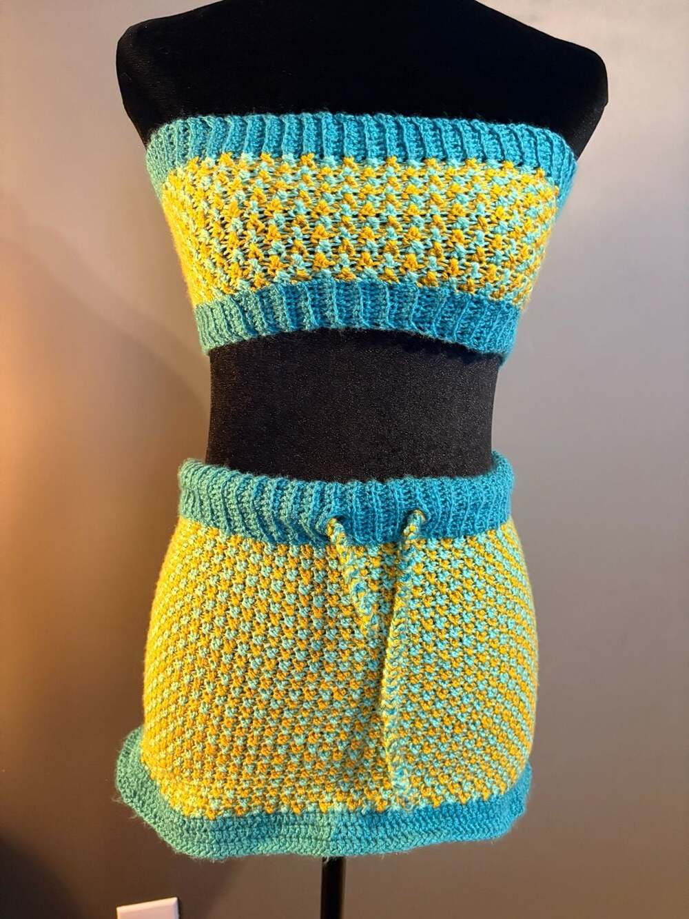 Handmade Crochet festival wear Two-Piece Tube Top and Mini Skirt Set